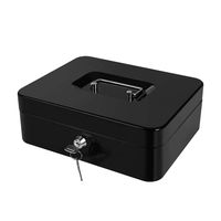 Cash Box with Money Tray and Key Lock Large Security Box Metal Safe Box for Money 9.84 x 7.87 x 3.54 Inches Black