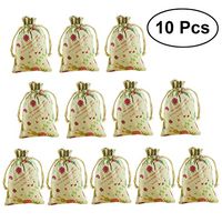 OULII 10pcs Cartoon Rabbit Flowers Printed Sacks Candies Gift Bags Mini Present Pouches Linen Sachet Bags for Easter Wedding Party 7 x 9cm