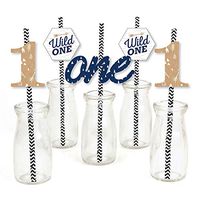 He’s a Wild One - Paper Straw Decor - 1st Birthday Party Striped Decorative Straws - Set of 24