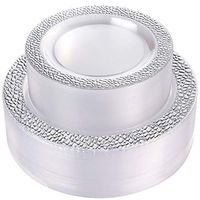 WDF 102pcs Silver Plastic Plates - Clear with Hammered Design Disposable Wedding Party Plastic Plates Include 51 Plastic Dinner Plates 10.25inch,51 Salad/Dessert Plates 7.5inch