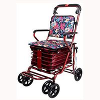 HWZLOIK Wheelchair，Folding Shopping Cart Old Scooter Four Wheel Can Push Can Sit Elderly Vegetable Basket Trailer Portable Grocery Cart