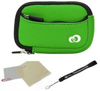 eBigValue Green Black Trim Protective Soft Neoprene Cover Carrying Case Sleeve for Canon Power Shot ELPH 500 HS ELPH 510 HS S95 Powershot Point and Shoot Digital Camera and Screen Protector