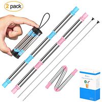Bchoice Collapsible Drinking Straws - Reusable Foldable Stainless Steel Silicone Straws - Kids Straw Portable Straws with Case and Cleaning Brush - for Party Travel Household Office Blue+Pink