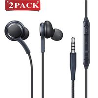 Aux Headphones/Earphones/Earbuds, (2 Pack) 3.5mm Wired in-Ear Headphones with Mic and Remote Control Compatible with Galaxy S9 S8 S7 S6 S5 S4 Edge + Note 4 5 6 7 8 9 and More Android Devices(Black)