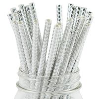 Paper Straws Silver Foil Chevron Pattern - Eco Friendly Wedding Straws - Dozens of Designs & Perfect For Any Party! Frozen Dessert Supplies - 25 Count