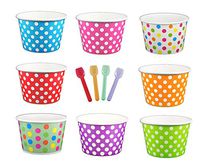 Black Cat Avenue Paper Ice Cream Cups with Spoons Combo, Polka Dot, Mix, 8 Ounce, 50 Pack