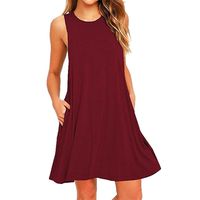 Goddessvan Women's Summer Sleeveless Tunic Top T-Shirt Swing Dresses with Pockets (L, Wine Red)