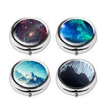 Pill Box Set of 4 - Lizimandu Compact 3 Compartment Medicine Case, Pill Box for Pocket or Purse (Scenery)