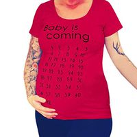 Maternity T Shirt - Number Sign Baby Comeing Baby Bump Tee - Funny Pregnancy Nursing Mother Tops for Mom to Be (L, Red)