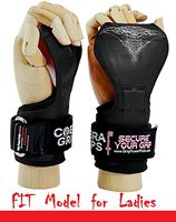 Cobra Grips FIT FOR LADIES! Weight Lifting Gloves Heavy Duty Straps Alternative to Power Lifting Hooks For Deadlifts With Built in Adjustable Neoprene Padded Wrist Wrap Support. (Women Black Rubber)