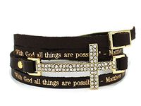 4031181 Matthew 19:26 Leather Wrap Cross Bracelet Scripture with God All Things are Possible