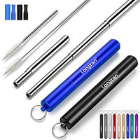 Longzon 2 Pack Telescopic Metal Straws – Reusable, Portable, Collapsible Stainless Steel Drinking Straws with 2 Aluminum Key-chain Case & 2 Cleaning Brushes for Travel - (Black/Blue)