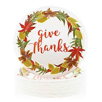 Blue Panda Thanksgiving Paper Plates, Give Thanks (50 Pack), 10 inches