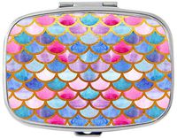 Colorful Scales Custom Silver Stylish, Slim Design Pill Box Holder，Rectangle Medicine Vitamin Organizer Pill case