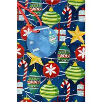 Blue Christmas Ornaments, Giant Gift Sack, 36x44 in. with Cord Ribbon and Gift Tag