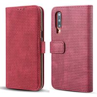 JUNXI Phone case Phone Cover Mesh Breathable Horizontal Flip Leather Case for Huawei P30, with Card Slot & Holder & Wallet & Photo Frame (Black) Simple Shaped and Comfortable (Color : Red)