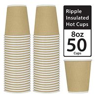 Disposable Ripple Insulated Cup - 8oz 50 Pack Kraft Brown - Hot Beverage Drinking Cups - Insulated Corrugated Cups (50 Count, 8oz, Kraft)