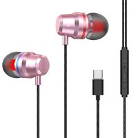 Type-C Headphones Earphones Bass Driven Sound Wired in-Ear Metal Earbuds with Microphone and Volume Control 3.9 ft (Pink)