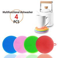 Silicone Sponges,Silicone Scrubbers,Resistant Pads,Multipurpose Kitchen Scrub Brush Food Grade Reusable for Tableware Dish Pot and Veggies Fruit Smart Kitchen Gadgets Brush Accessories 4 Colors