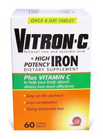 Vitron-C High Potency Iron Supplement with Vitamin C, 60 Count (Pack of 3)