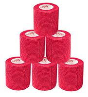 2 Inch Vet Wrap Tape Self Adhesive Medical Bandage Free Bonus Roll (Red) (5 Pack Plus Free Roll) Self Adherent Cohesive First Aid Sport Flex Wrist Ankle Knee Sprains and Swelling