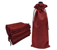 Ankirol 10pcs Burlap Bottle Bags with Drawstring Gift Packaging Wine Bags 5.5x14.5 inch Reusable Bottle Wrap Dresses Pouches (Wine red)