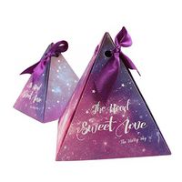 Yalulu 50pcs Purple Triangular Starry Sky Galaxy Candy Box Wedding Favors Candy Holder Bags Wedding Party Gift Boxes with Ribbons (S,7.5 * 7.5 * 9.5cm)