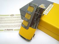 New Black Stripes 3 Torch Jet Flame Cigar Lighter W/Punch Gift Box (Yellow)