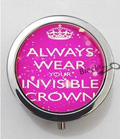 BlackKey Always Wear Your Invisible Crown Words 3-Compartment Decorative Pocket Gift Box Case Organizer for Pill, Color 1 -624