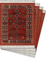 Lextra (Red/Geometric Shekarlu), CoasterRug, deep Orange and Ivory, 5.5" x 3.5", Set of Four