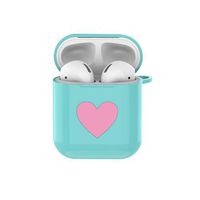 ICI-Rencontrer Cute Heart Pattern Airpods Case Portable AirPods Accessories Soft Silicone Anti-Scratch Shockproof Protective Charging Case with Anti-Lost Carabiner Blue
