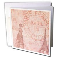 3dRose Vintage French Lady in Paris with Eiffel Tower and Dogwood Flowers - Greeting Cards, 6 x 6 inches, set of 6 (gc_79365_1)