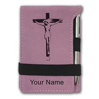 Mini Notepad, Jesus on The Cross, Personalized Engraving Included (Pink)