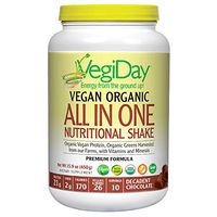 Natural Factors, VegiDay Vegan Organic All in One Shake & Go Raw Vegan Pea Protein with Organic Superfood, Decadent Chocolate, 15.2 oz