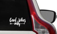 Text Good Vibes Only Arrow Car Die Cut Vinyl Decal Bumper Sticker for Car Truck Auto Windshield Wall Window Ipad Tablet Macbook Laptop Computer Home Custom and More (White)