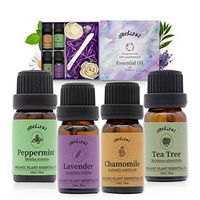 Yethious Top 4 Essential Oils Set 10ml 100% Pure Organic Therapeutic Grade for Diffuser, Humidifier,Massage Aromatherapy Gift Oils Kit-Stress Relief,Relaxation Chamomile,Peppermint,Tea Tree,Lavender