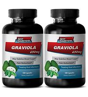 Immune System Supplement and Energy - GRAVIOLA 650MG - Soursop Fruit Extract - 2 Bottle (200 Capsules)