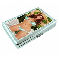 Country Pin Up Girls USA S25 Silver Cigarette Case Metal Wallet Id Holder King & 100's 4" X 2.75" RFID Protection