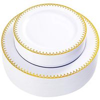 WDF Gold Plastic Plates-Disposable Gold Rim Wedding Party Plates, Premium Heavy Duty 30-10.25" Dinner Plates and 30-7.5" Salad Plates Combo