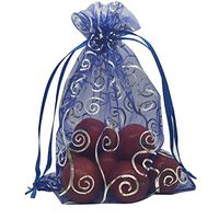 MELUOGE 100pcs 5X7 Inches Organza Drawstring Jewelry Pouches Bags Party Wedding Favor Gift Bags Candy Bags (Blue with Silver)