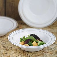 BalsaCircle 30 pcs 12 oz White with Silver Trim Plastic Round Bowls - Disposable Wedding Party Catering Tableware