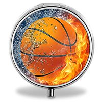 IMLONE Pill Organizer, Customized Flame Basketball Pill Boxes with 3 Components and Mirror for Travelling and Daily Needs