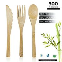 EcoWood Wooden Cutlery Set with 300 Pieces, Natural Wood Compostable and Biodegradable Wooden Utensils with 100 Forks, 100 Spoons, 100 Knives