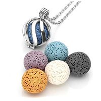 JOVIVI Essential Oil Necklace Aromatherapy Diffuser Locket Pendant Twisted Ball with 6 Lava Rock Stone Beads