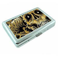 Yellow Skeleton Em1 Hip Silver Cigarette Case Id Holder Metal Wallet 4" X 2.75" RFID Protection
