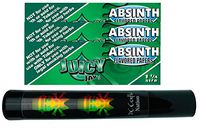 Herb Airtight Tube Pocket Protector with Juicy Jay's Absinth 1.25 Flavored Hemp Rolling Papers 3 Count DC Crafts Nation- Rasta Skull