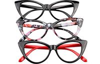 SOOLALA Ladies 50mm Lens Fashion Designer Cat Eye Reading Glasses Customized Strengths, 3mix, x2.0
