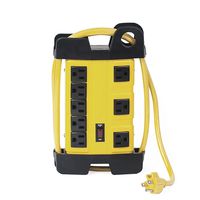 Uninex Contractor Heavy-Duty 8 Outlet 5-Foot Yellow Metal Power Strip Block with Cord Management UL