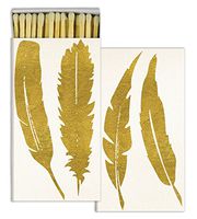 HomArt Large Decorative Gold Foil Feather Candle and Fireplace Wood Matches (Set of 10)