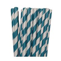Teal Striped Paper Straws- For Weddings Birthday Parties Baby Showers Bridal DIY Vintage Themes (50 Count)